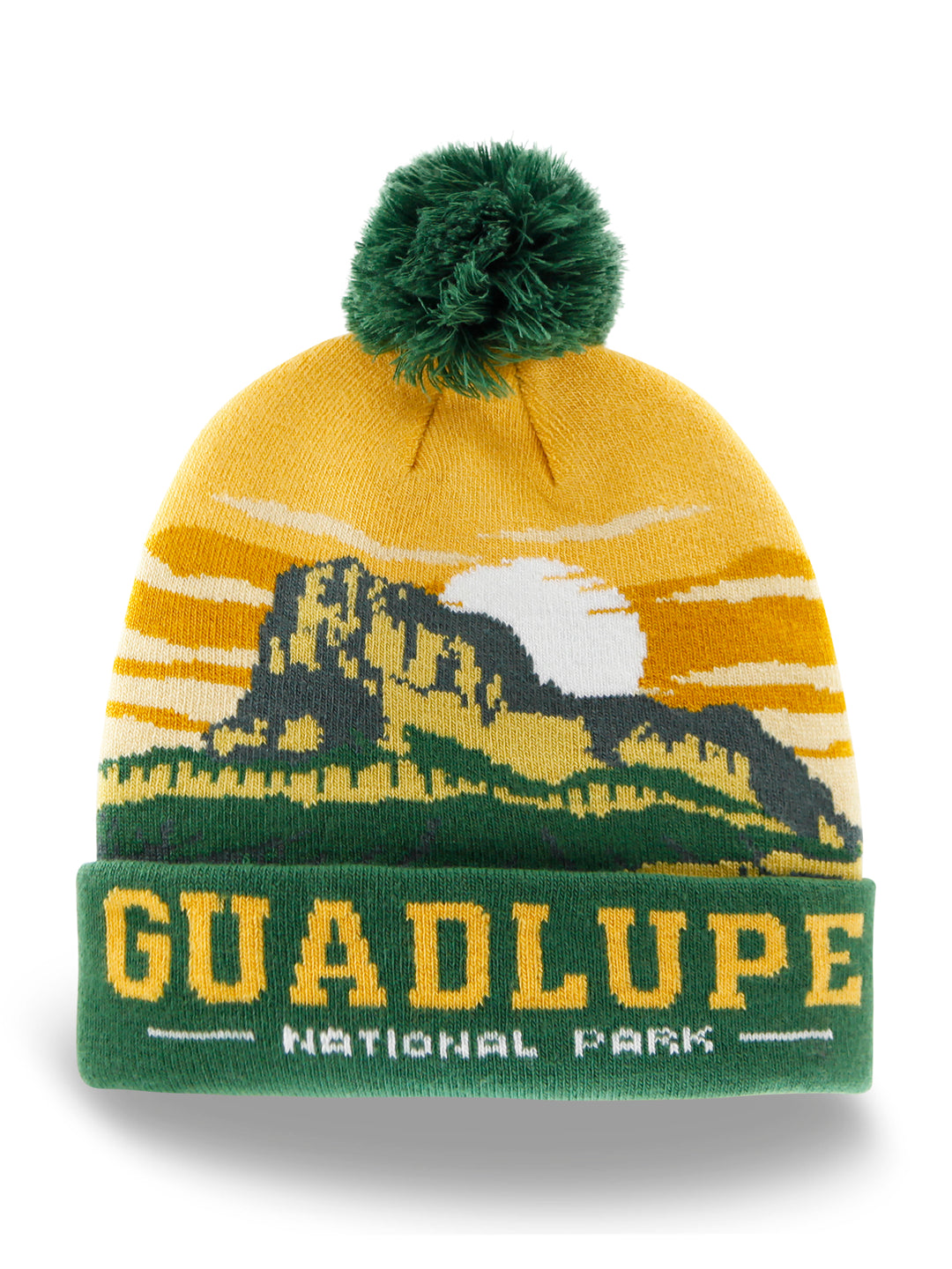 Guadalupe National Park Beanie Hat with Mountain Sunset Pom Winter Hiking Gift
