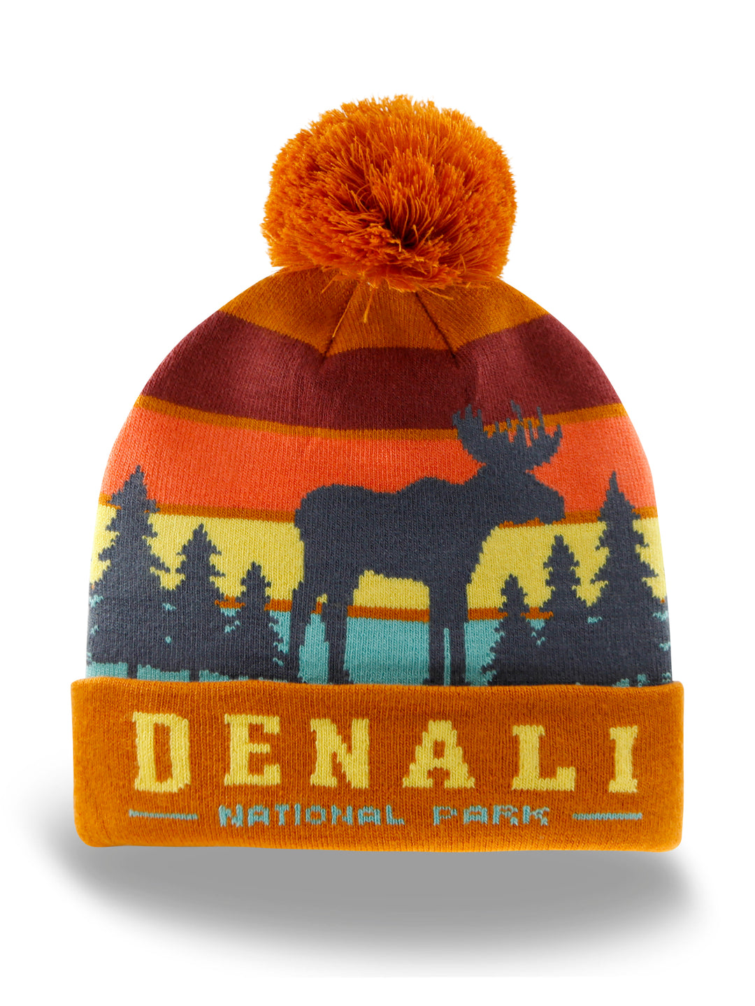 Denali National Park Beanie Hat with Pom Pom Winter Knit Cap Outdoor Hiking Gift