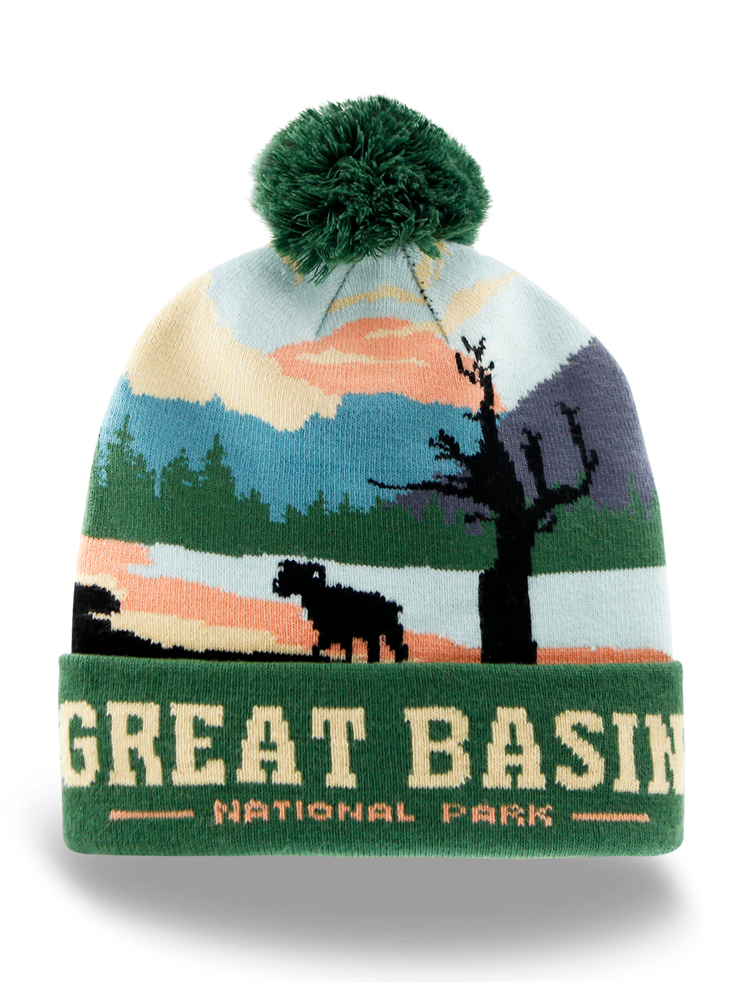 Great Basin National Park Beanie Hat with Mountain Wildlife Sunset Pom