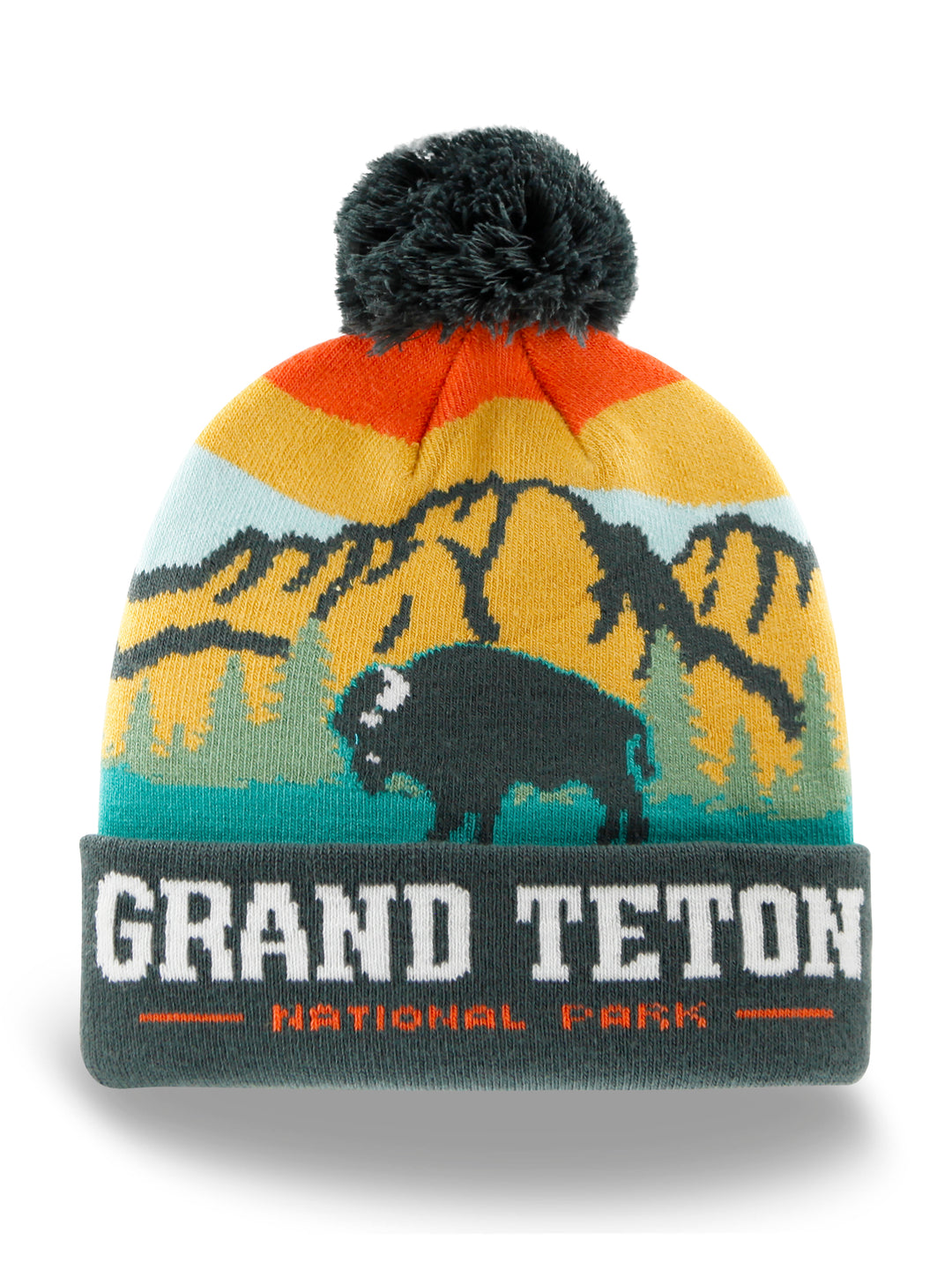 Grand Teton National Park Beanie Hat Winter Knit Pom Cap Buffalo Outdoor Souvenir