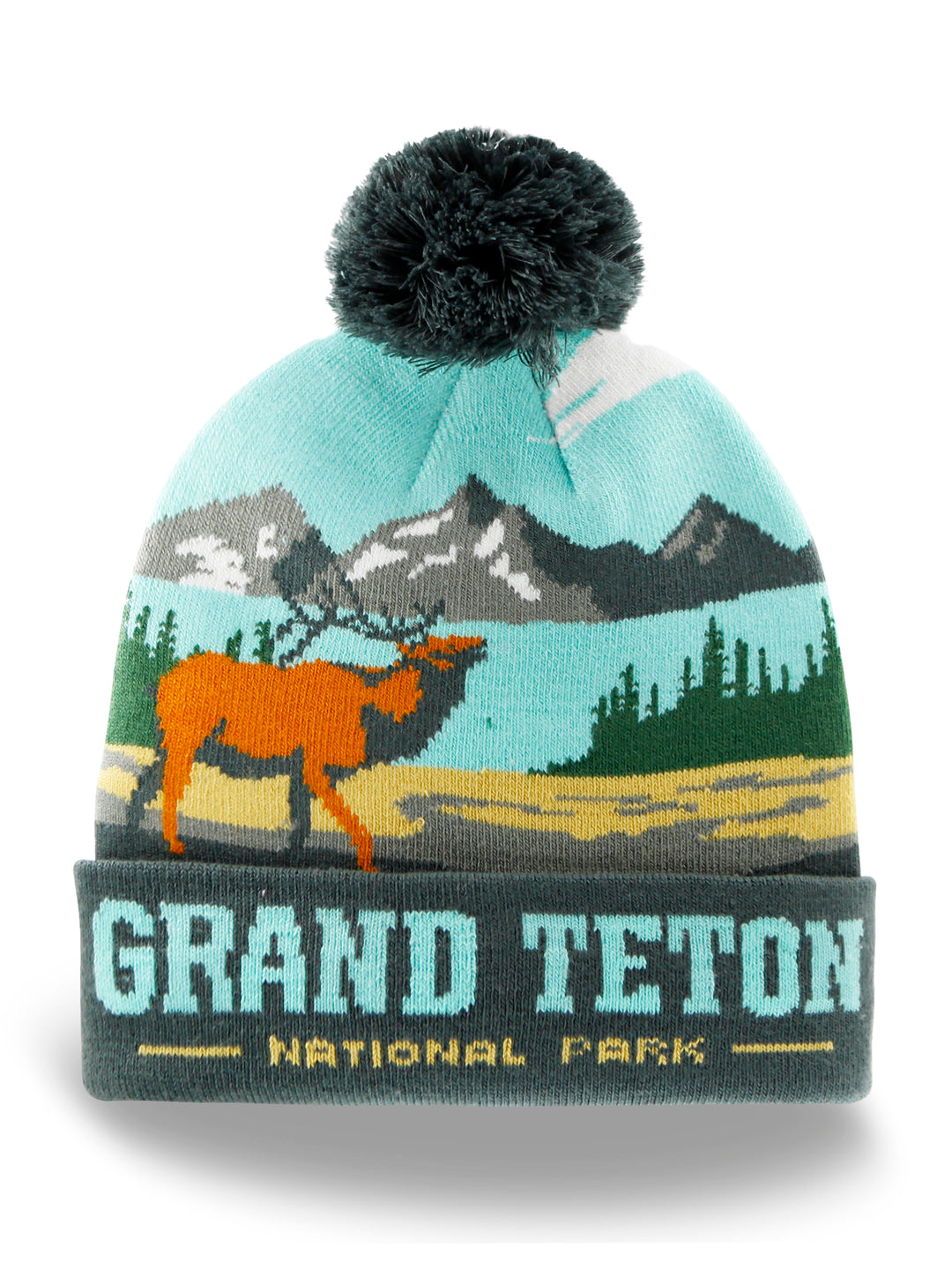 Grand Teton National Park Beanie Hat Winter Knit Pom Pom Hiking Souvenir