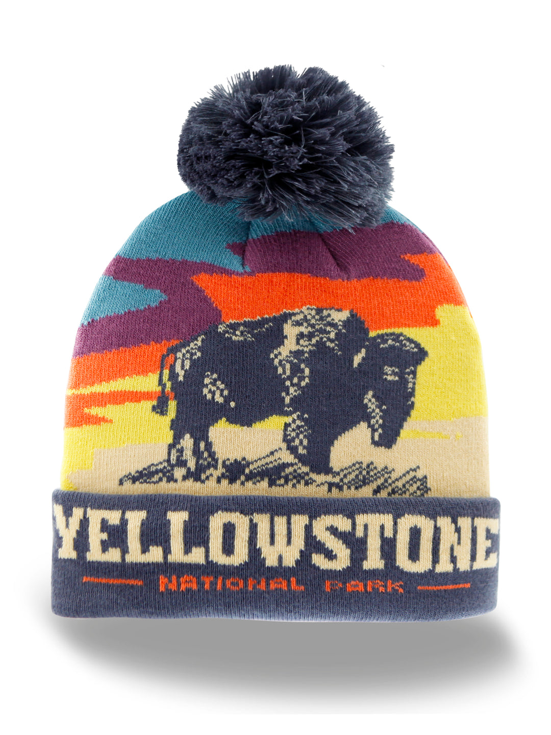 Yellowstone National Park Beanie with Bison Sunset Design, Warm Knit Hat for Hiking