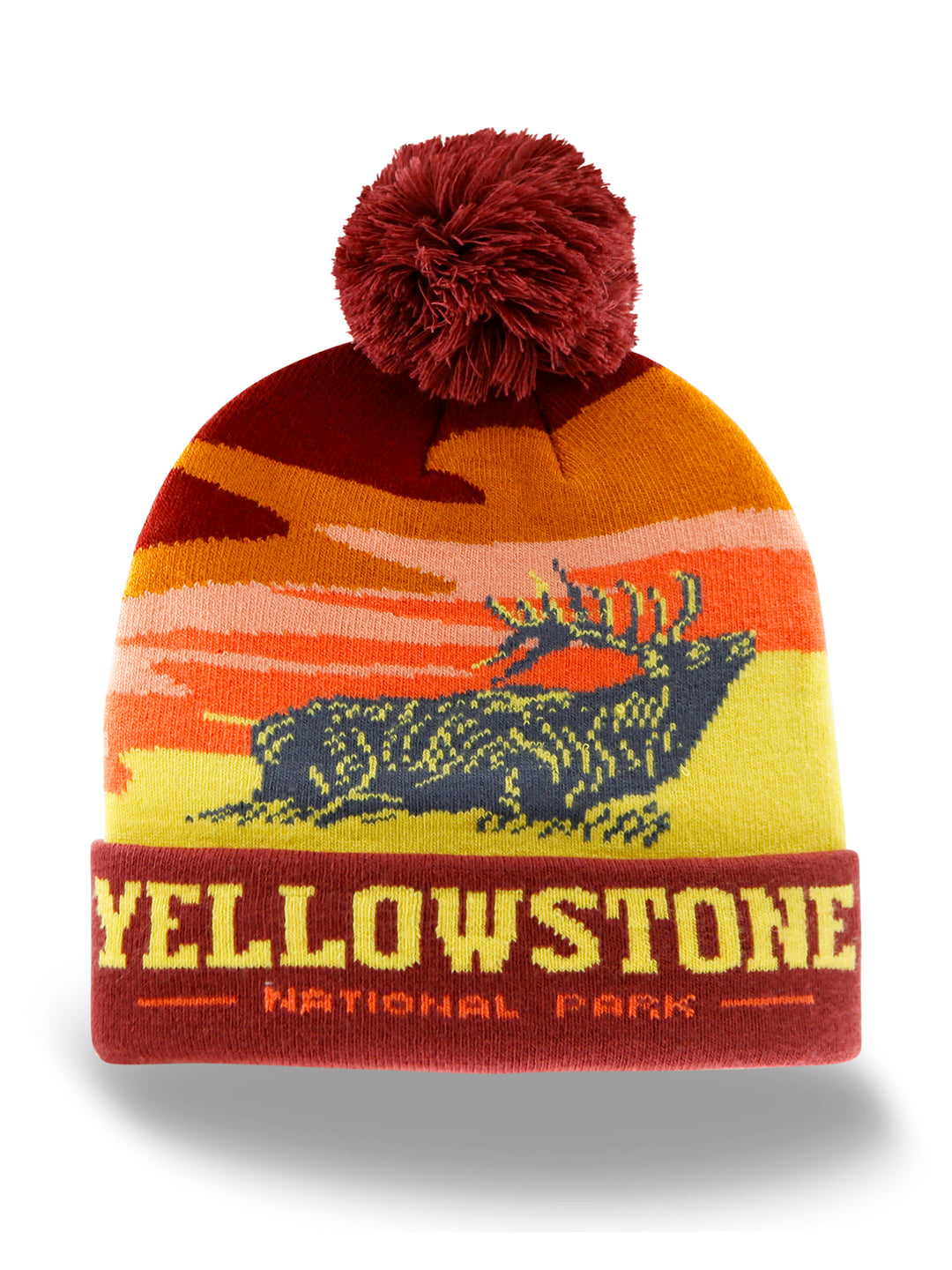 Yellowstone National Park Knit Beanie Hat with Pom Pom Winter Outdoor Wildlife Elk Cap