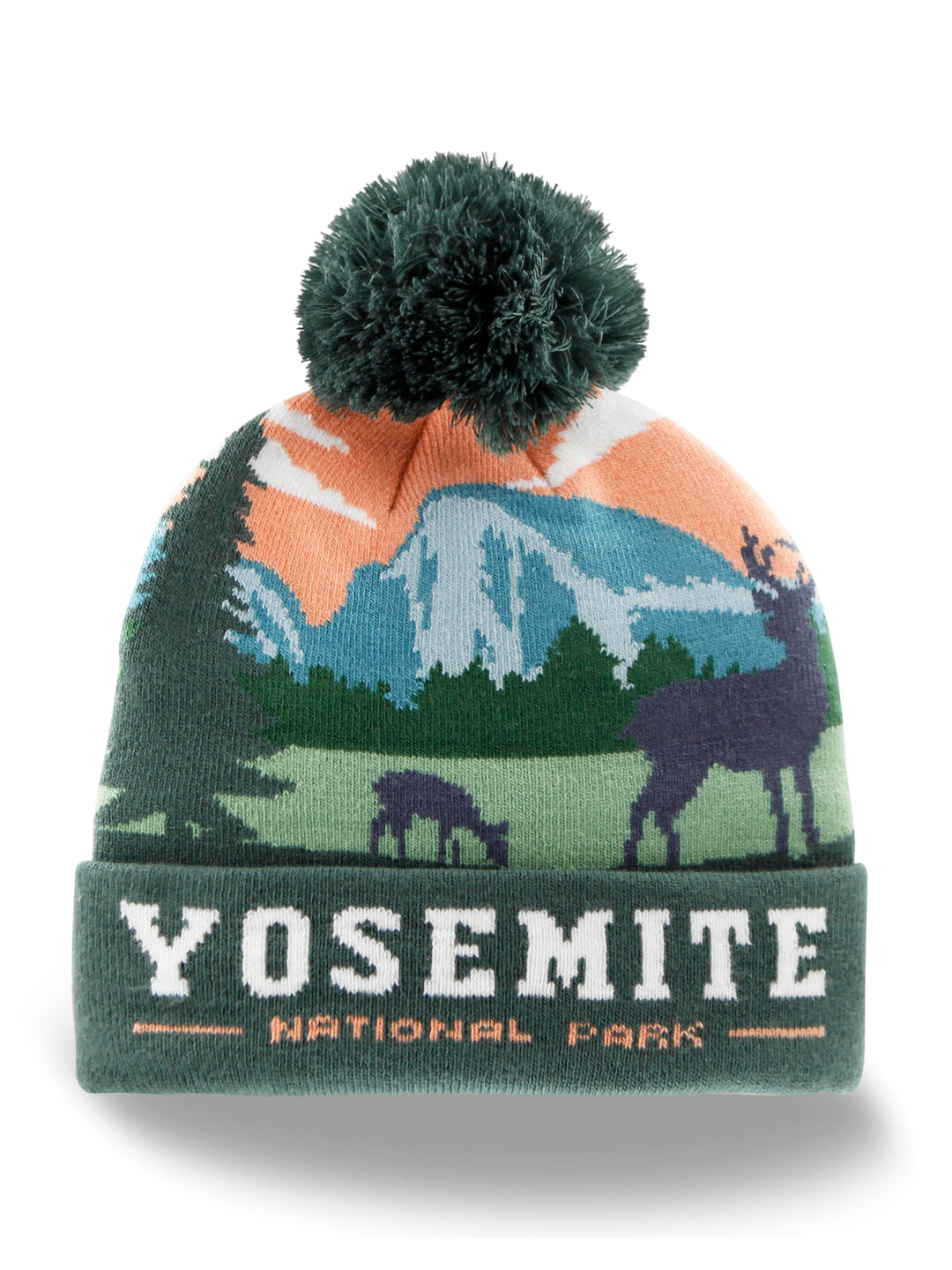 Yosemite National Park Beanie with Deer Mountain Sunset, Warm Knit Hat for Hiking