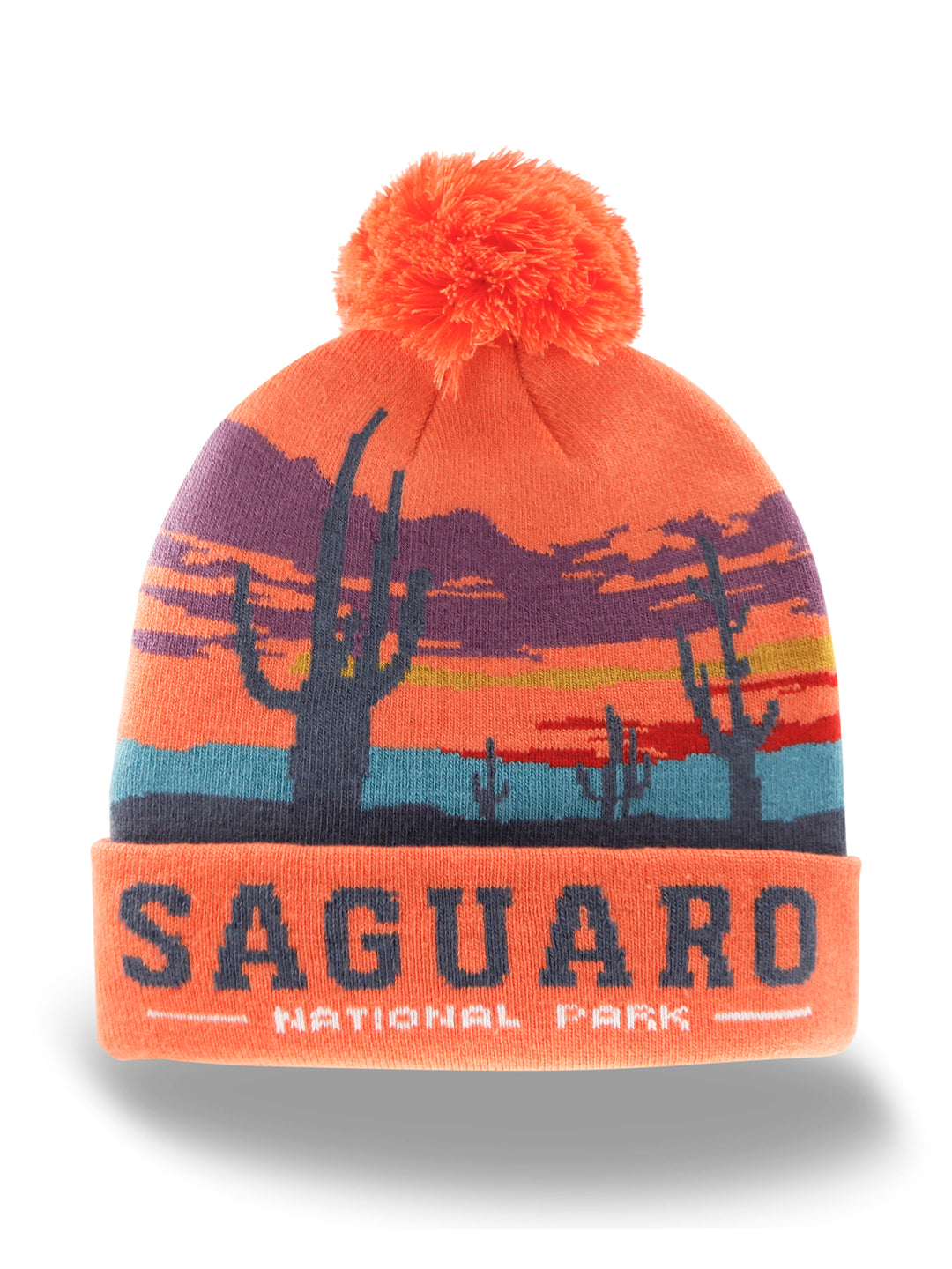 Saguaro National Park Knit Beanie Hat with Pom Pom Winter Outdoor Desert Sunset Cap