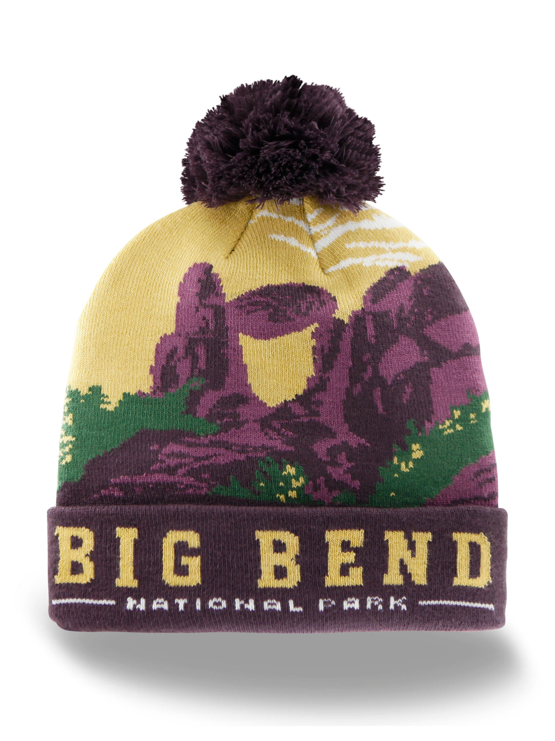 Big Bend National Park Beanie with Canyon Mountain Design Pom Pom Winter Knit Hat