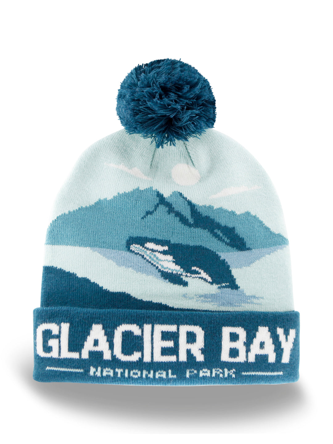 Glacier Bay National Park Beanie Hat Outdoor Knit Cap with Whale Glacier Pom Pom