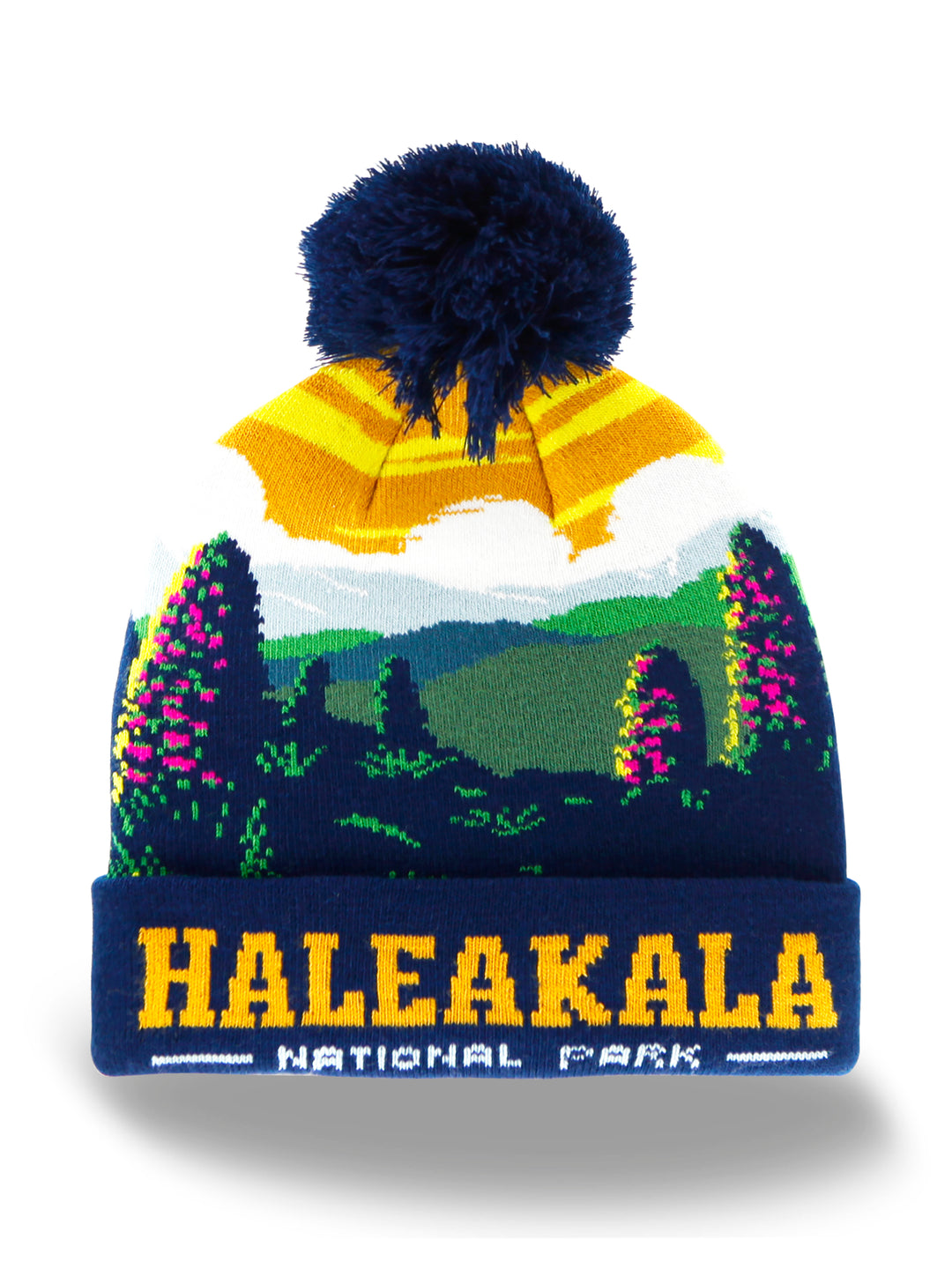 Haleakala National Park Beanie Hat Outdoor Hiking Knit Cap with Sunrise Mountain Pom Pom