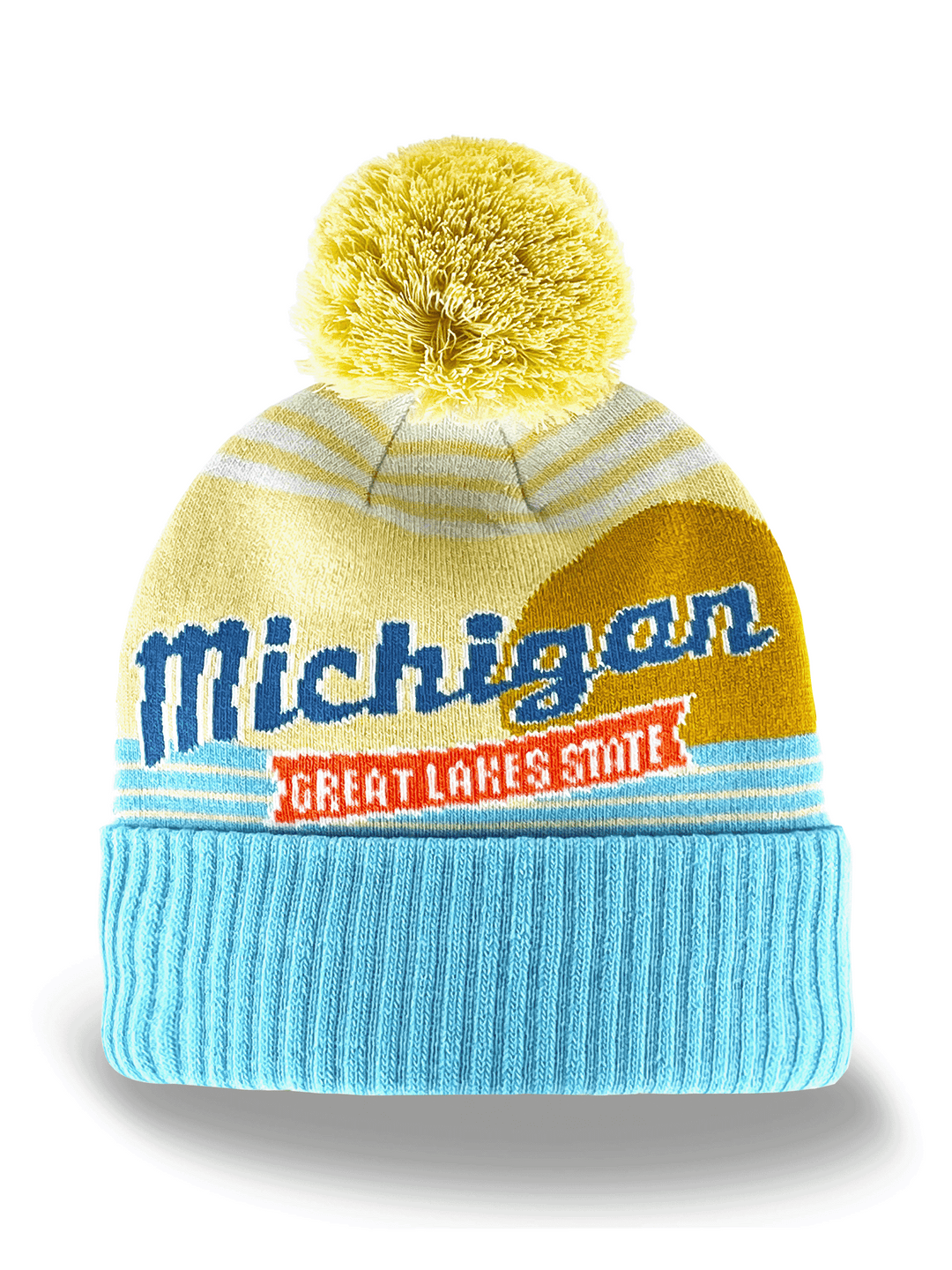 Michigan Beanie Winter Knit Hat with Pom Pom Great Lakes State Design