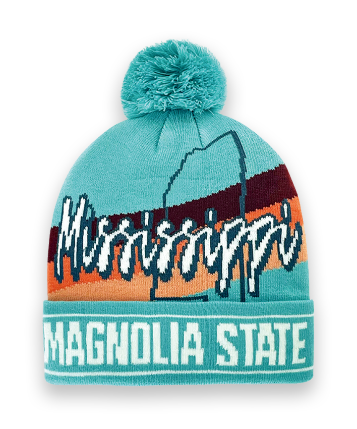 Mississippi Knit Beanie Hat with Magnolia State Design Winter Pom Pom Cap