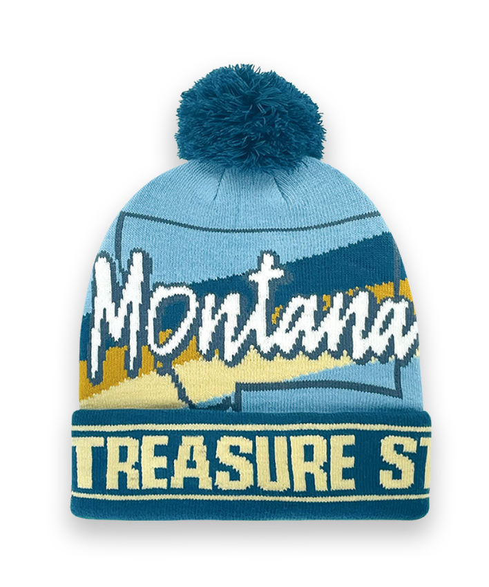 Montana Knit Beanie with Pom Pom Winter Hat Treasure State Souvenir Gift