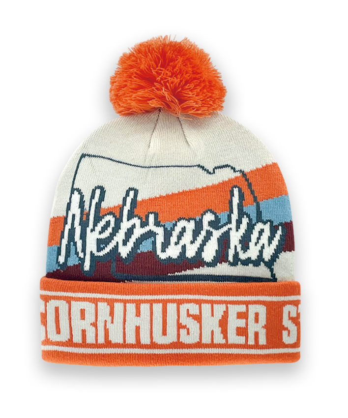 Nebraska Beanie Winter Knit Hat with Pom Pom Cornhusker State Design