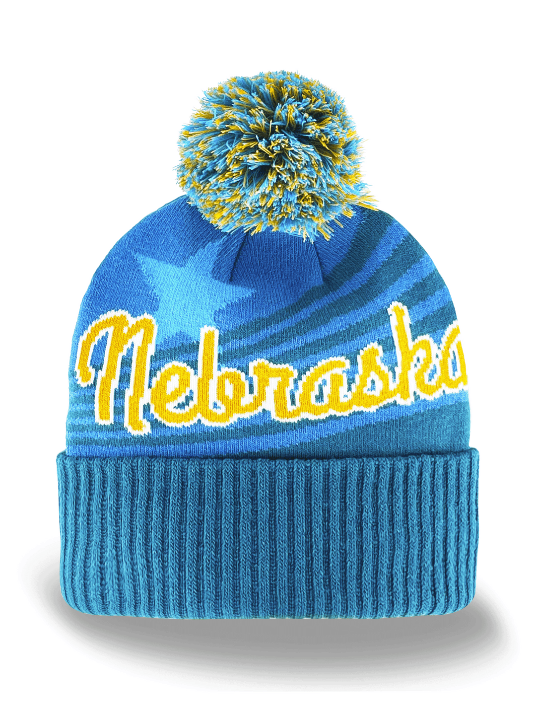 Nebraska Beanie Winter Knit Hat with Pom Pom Star Pattern Design