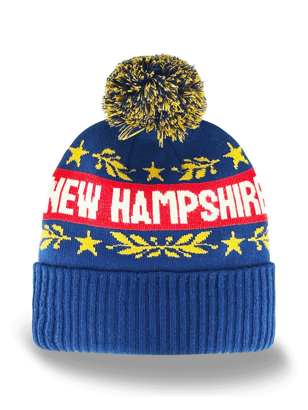 New Hampshire Knit Beanie Winter Hat with Pom Pom Nordic Snowflake Souvenir