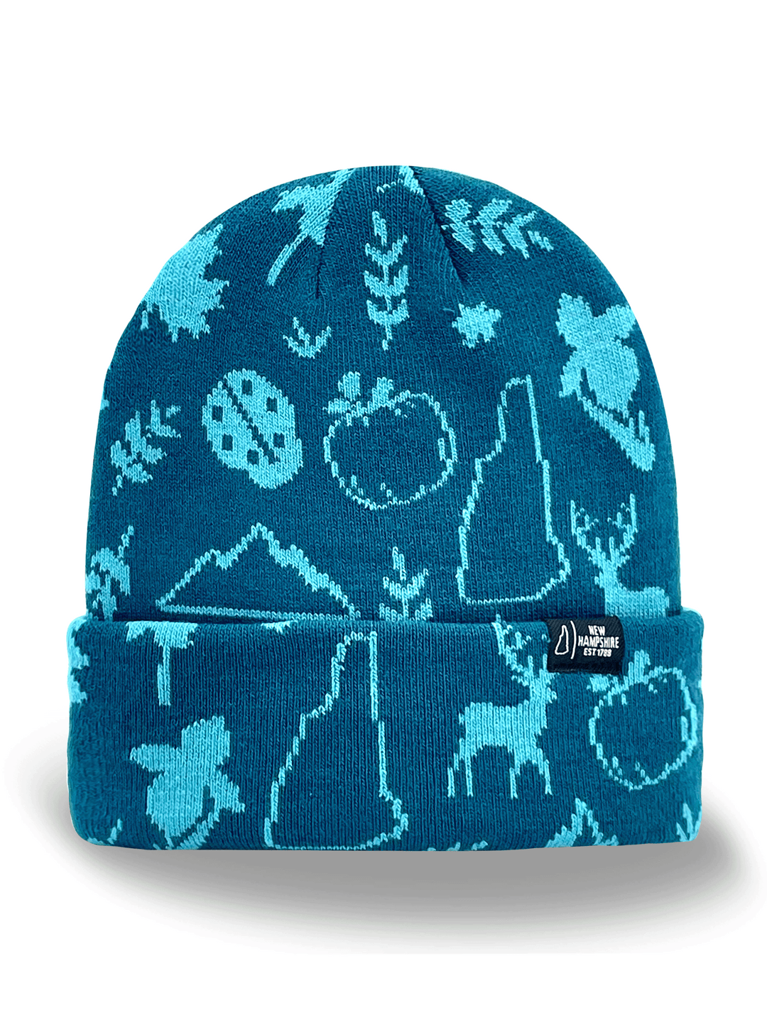 New Hampshire State Icons Knit Beanie Hat for Travel, Hiking, Outdoor Adventure Souvenir Gift