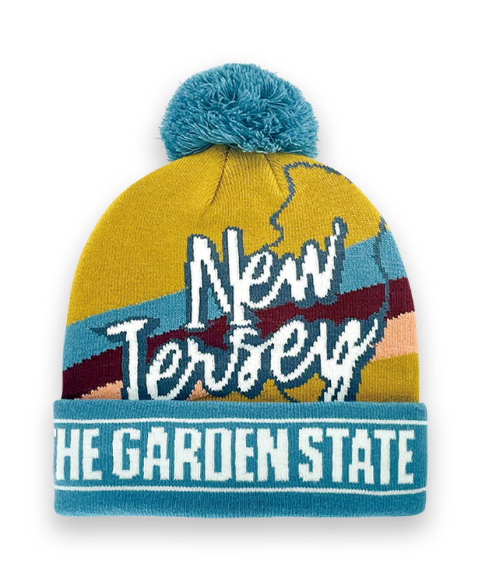 New Jersey Knit Beanie Hat with Garden State Design Winter Pom Pom Cap