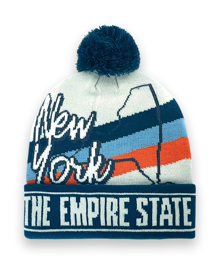 New York Beanie Winter Knit Hat with Pom Pom The Empire State Design