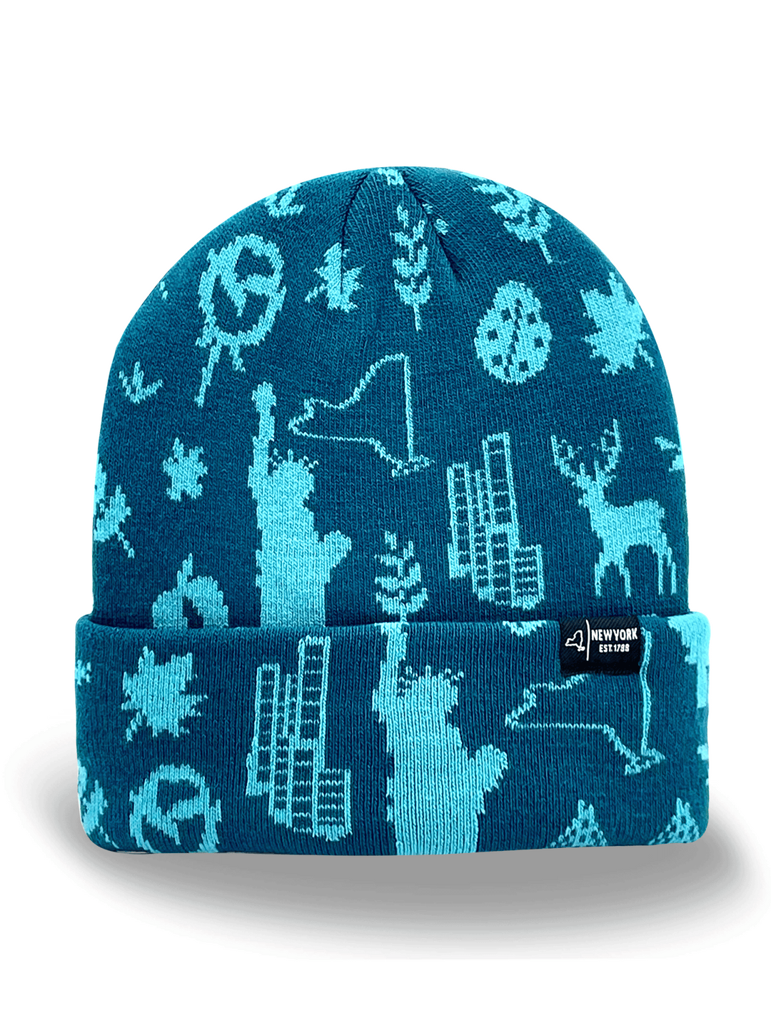 New York State Icons Knit Beanie Hat for Travel, Hiking, Outdoor Adventure Souvenir Gift