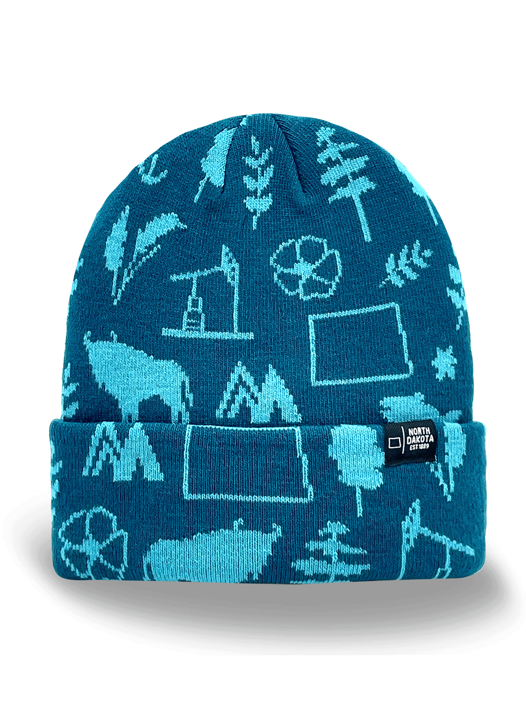 North Dakota Knit Beanie Hat – State Icons, Winter Warm, Outdoor Travel Souvenir