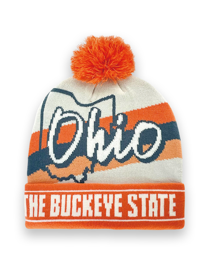 Ohio Knit Beanie Hat with Buckeye State Design Winter Pom Pom Cap