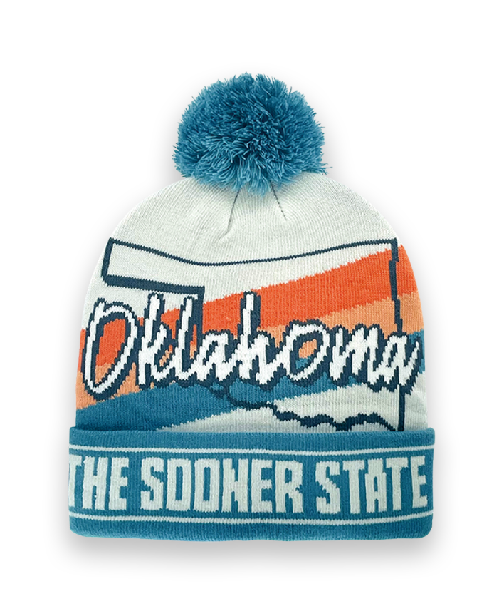 Oklahoma Knit Beanie with Pom Pom Winter Hat The Sooner State Souvenir Gift