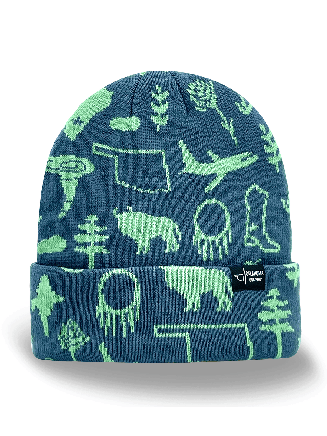 Oklahoma State Map Pattern Knit Beanie Hat for Outdoor Winter Travel
