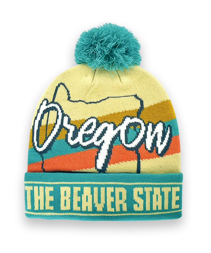 Oregon Beanie Winter Knit Hat with Pom Pom The Beaver State Design