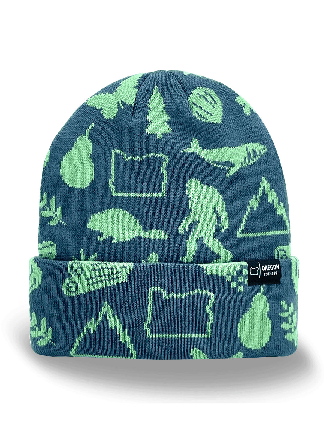 Oregon State Icons Knit Beanie Hat for Hiking, Camping, Outdoor Adventure Souvenir Gift