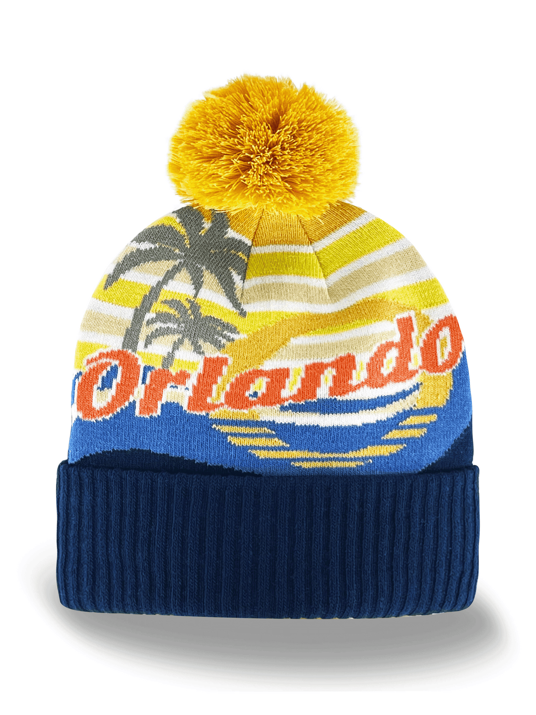 Orlando Knit Beanie Winter Hat with Pom Pom Tropical Palm Tree Souvenir