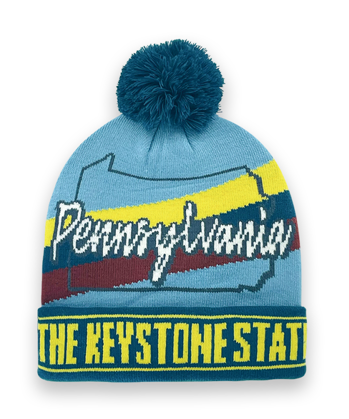 Pennsylvania Knit Beanie Winter Hat with Keystone State Design and Pom Pom