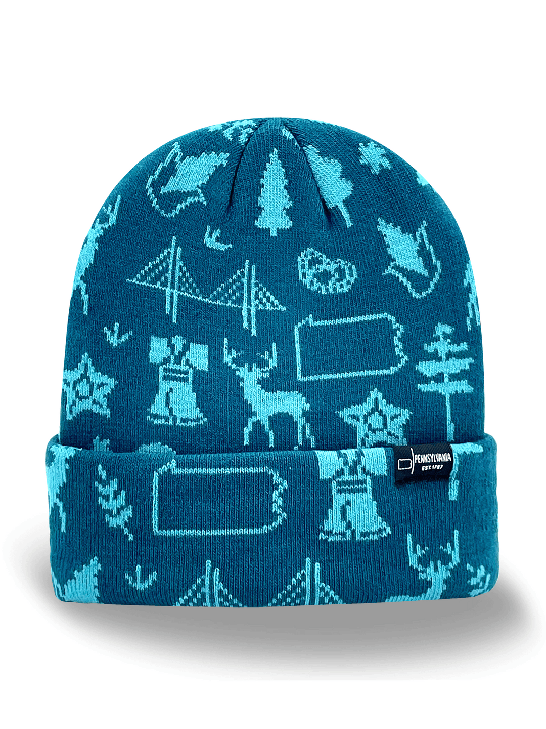 Pennsylvania Heritage Knit Beanie Winter Hat with Liberty Bell and Bridge Icons