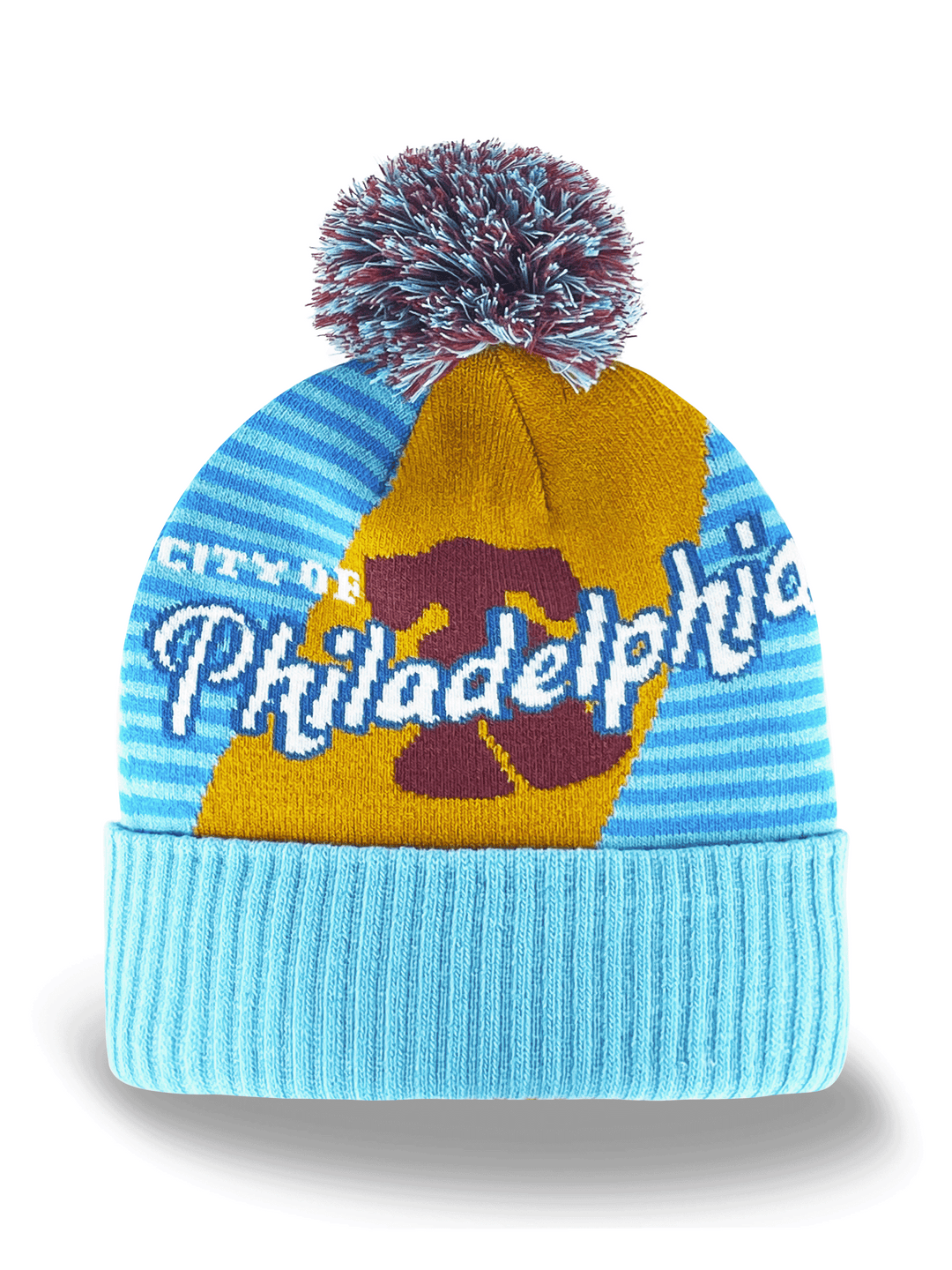 Philadelphia Knit Beanie Hat with Liberty Bell Design Winter Pom Pom Cap