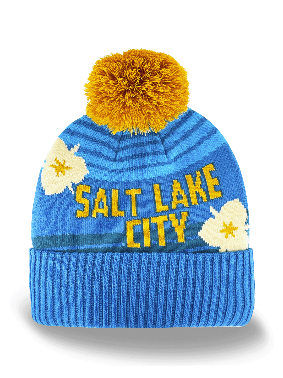Salt Lake City Beanie Winter Knit Hat with Pom Pom Snow Flower Design