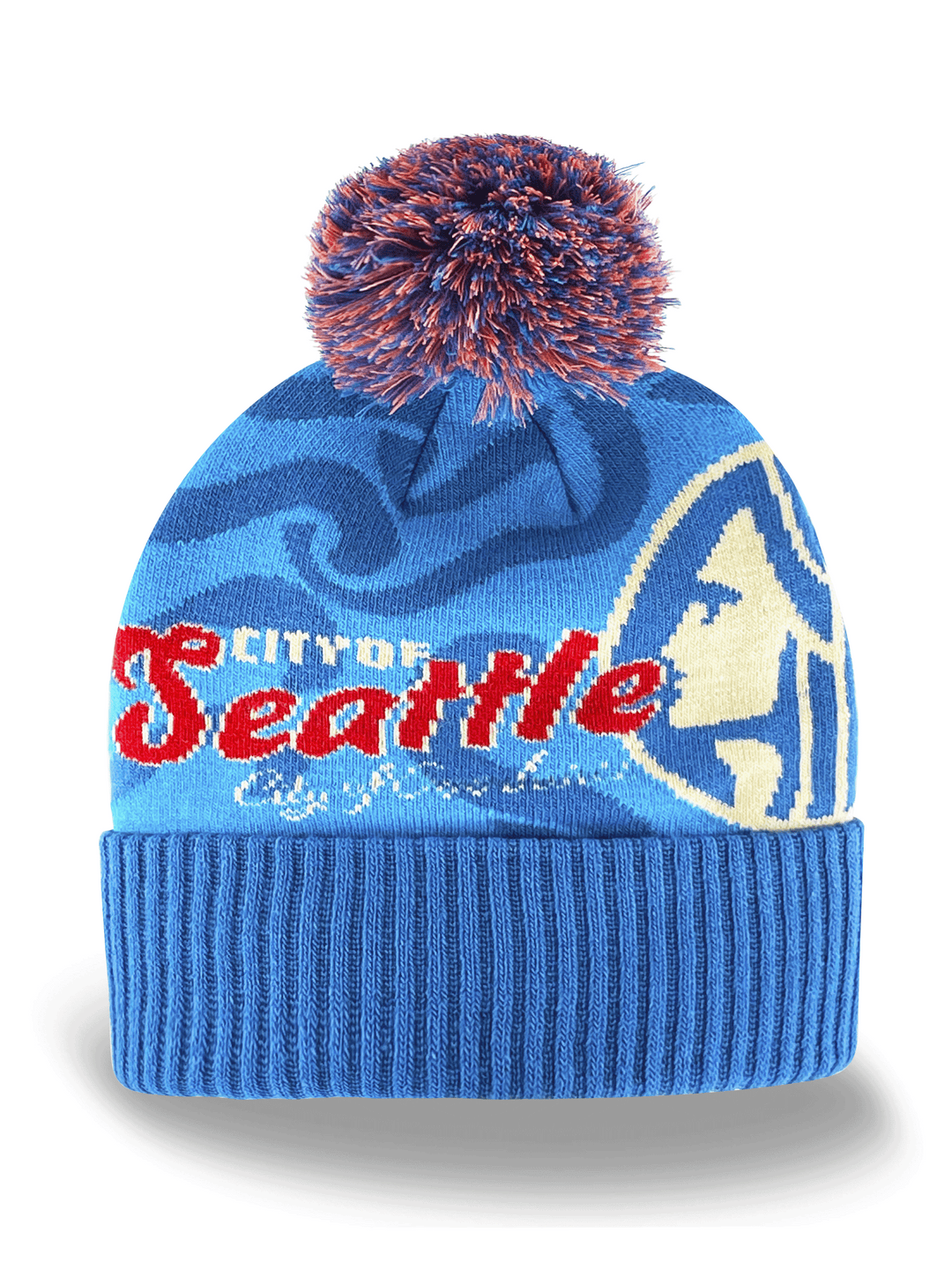 Seattle Knit Beanie Winter Hat with Pom Pom City Skyline Travel Souvenir