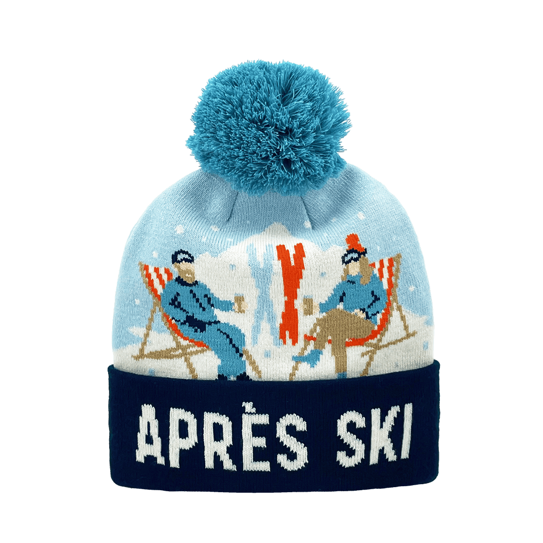 Après Ski Pattern Knit Beanie with Pom Pom for Cozy Winter Holidays