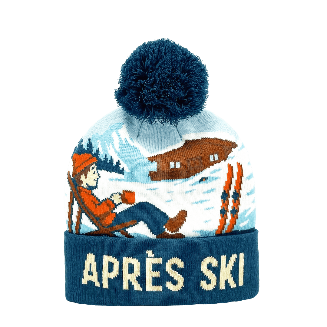 Après Ski Knit Beanie Winter Hat with Pom Pom for Mountain Lodge Relaxation