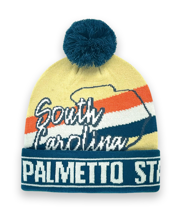 South Carolina Knit Beanie Hat with Palmetto State Design Winter Pom Pom Cap
