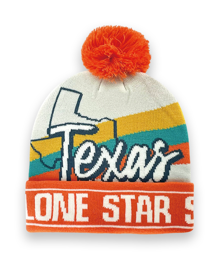 Texas Knit Beanie Winter Hat with Lone Star State Design and Pom Pom
