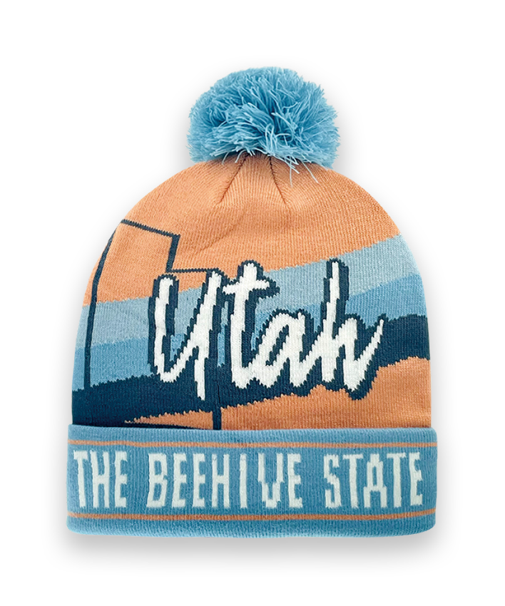 Utah Knit Beanie Winter Hat with Pom Pom The Beehive State Souvenir