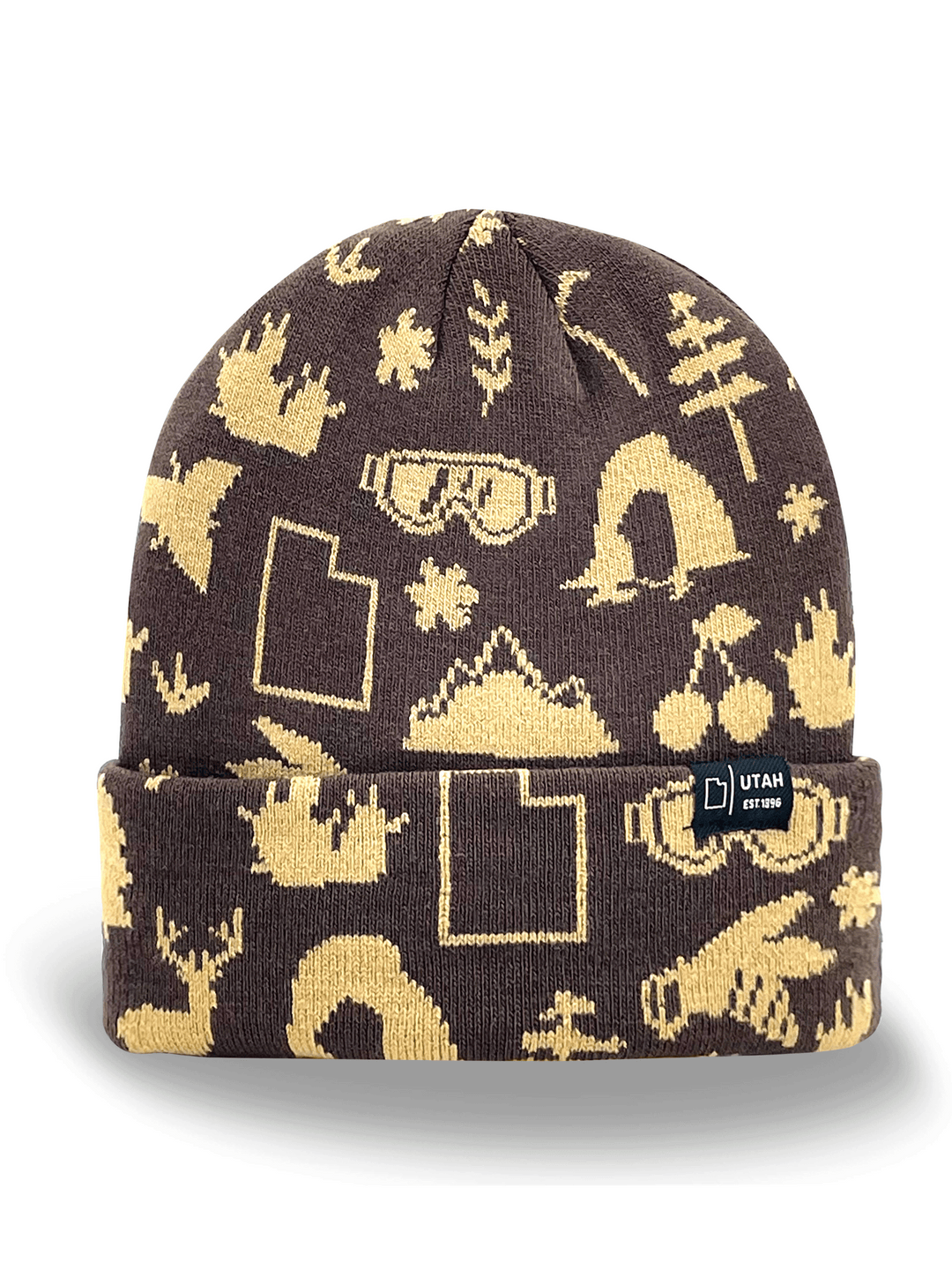 Utah Heritage Knit Beanie Winter Hat with Mountains and Desert Icons