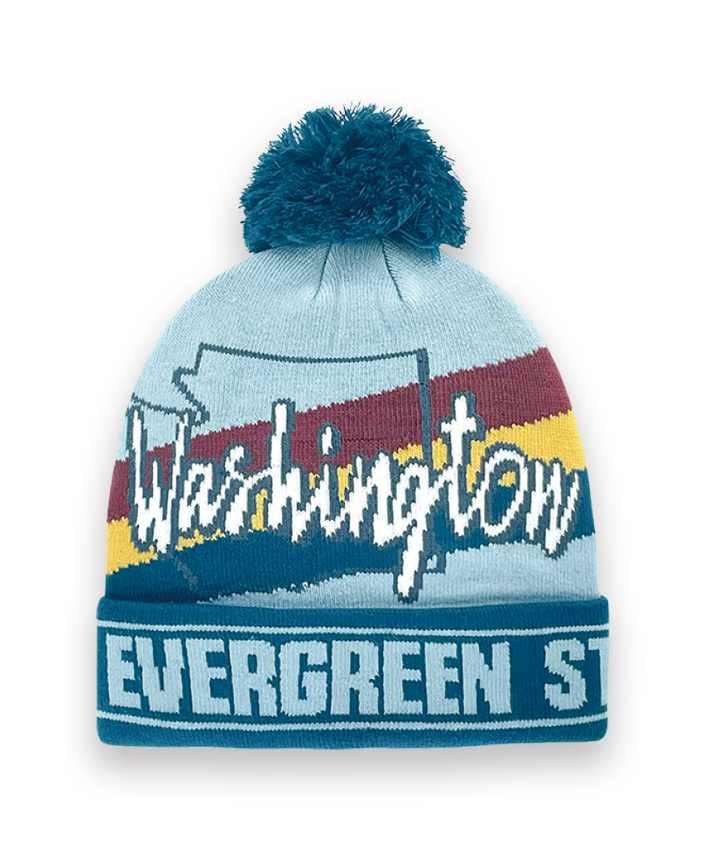 Washington Beanie Winter Knit Hat with Pom Pom Evergreen State Design