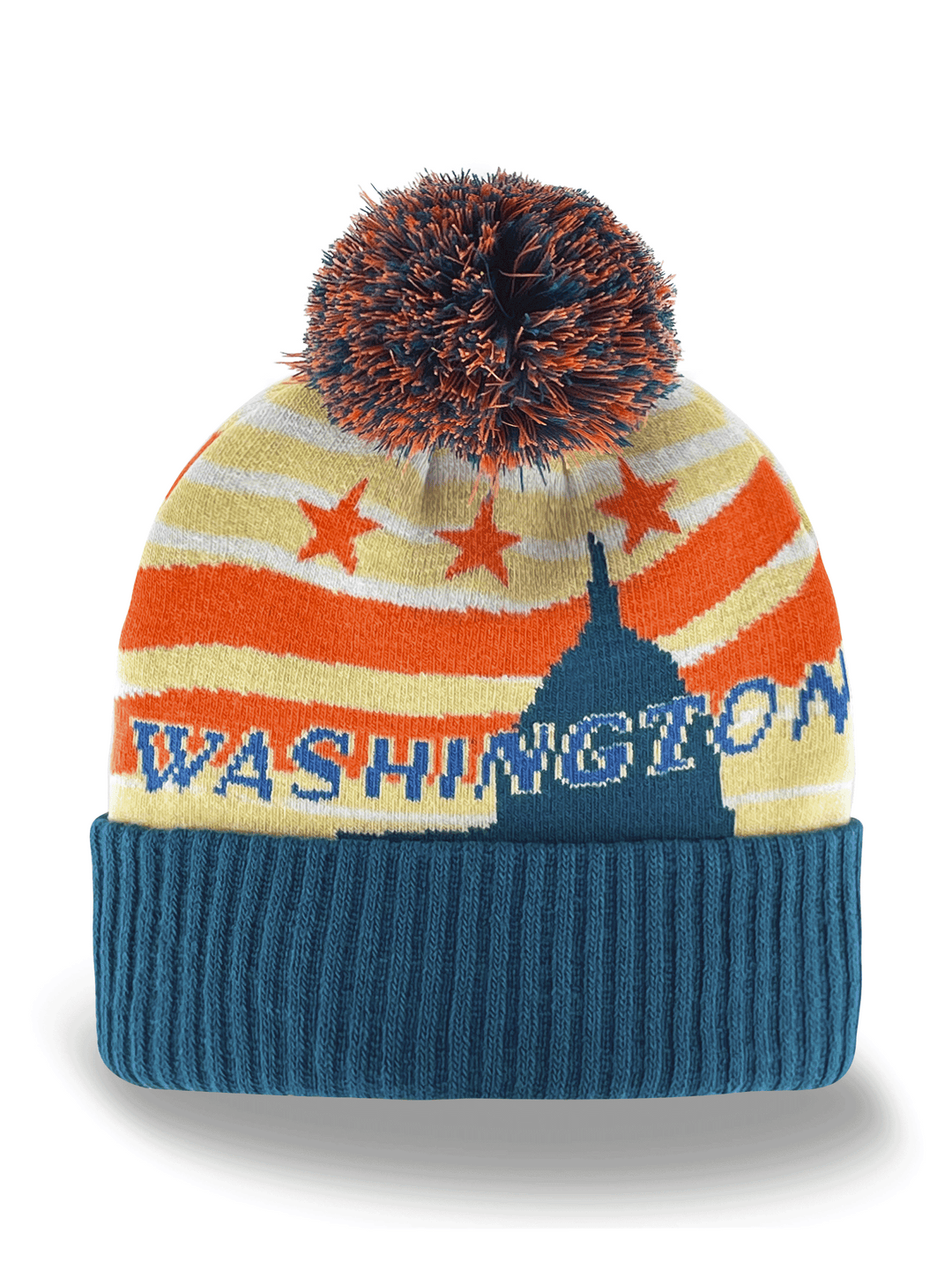 Washington DC Knit Beanie Winter Hat with Capitol Dome and Stars Pom Pom