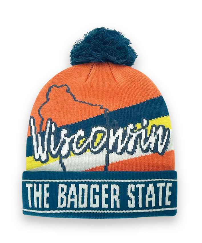 Wisconsin Knit Beanie Winter Hat with Pom Pom The Badger State Souvenir