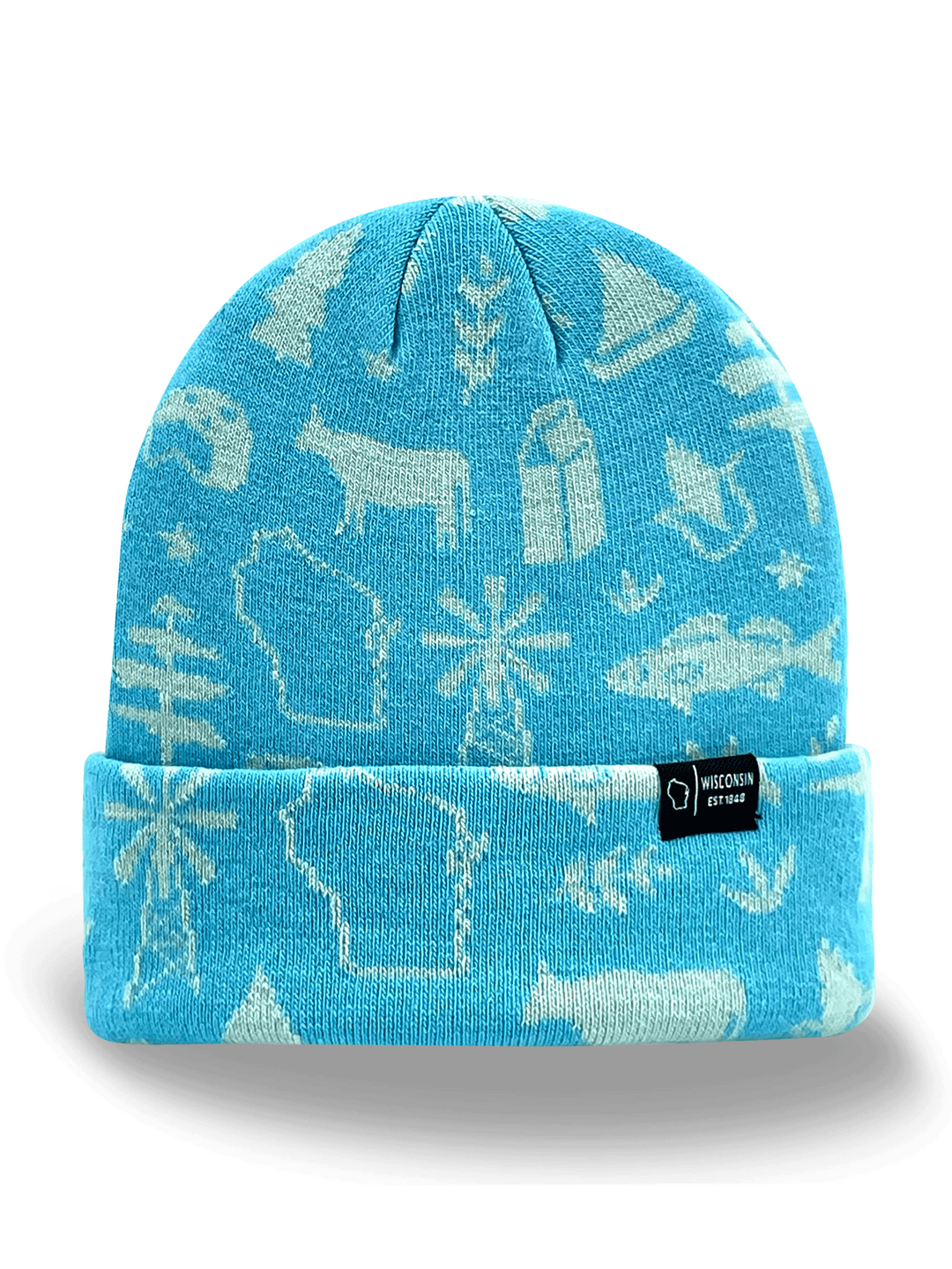 Wisconsin Heritage Knit Beanie Winter Hat with Farm and Nature Icons
