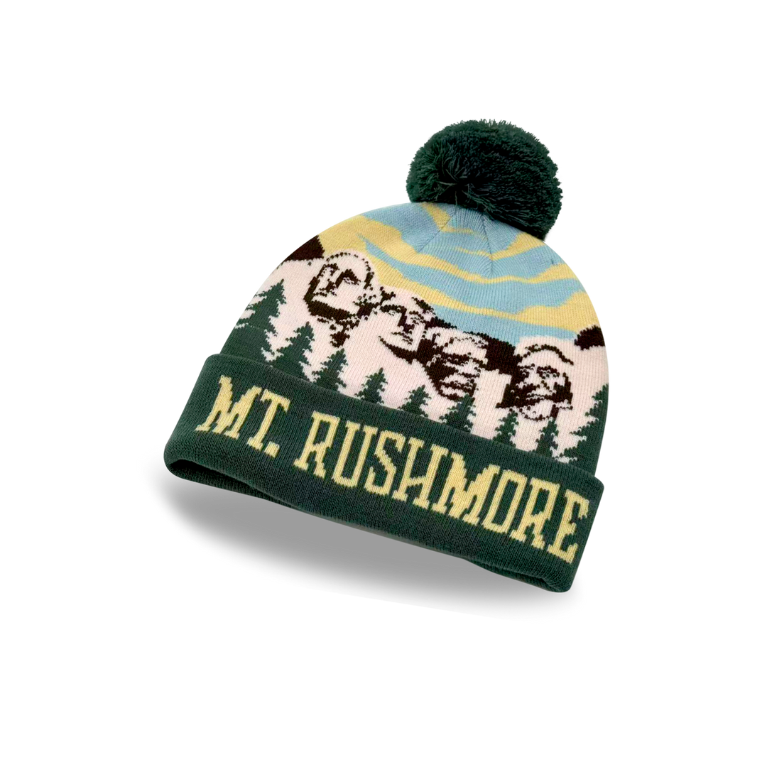 Mt. Rushmore Pom Pom Beanie Hat – South Dakota Souvenir Winter Knit Cap