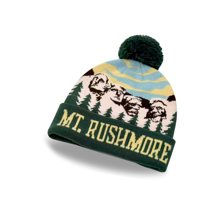 Mt. Rushmore Pom Pom Beanie Hat – South Dakota Souvenir Winter Knit Cap