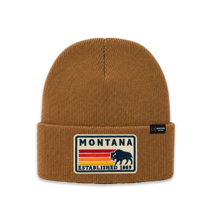 Montana Retro Mountain Patch Knit Beanie for Outdoor Winter Wear