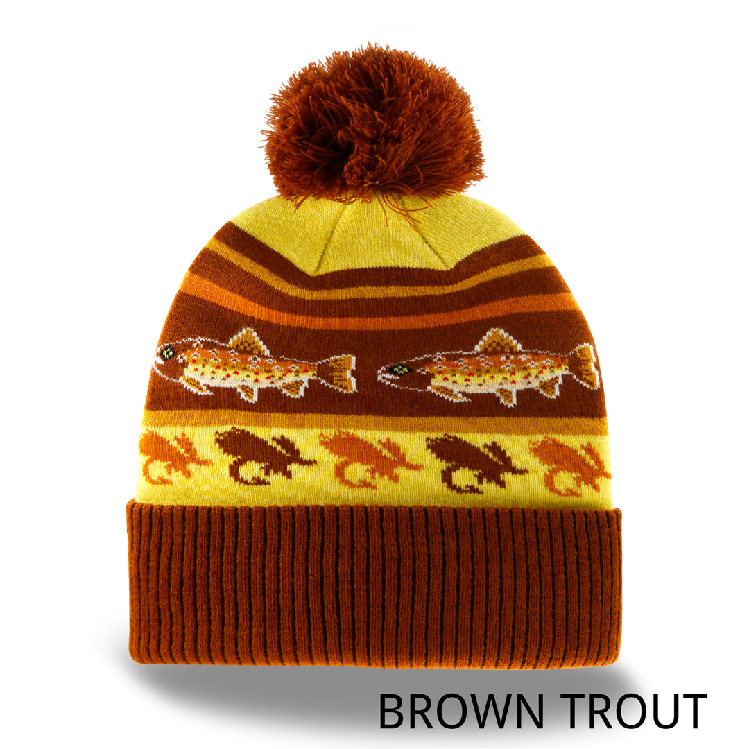 Rainbow Trout Knit Beanie with Pom Pom Winter Hat Fishing Lure Outdoor Camp Gear