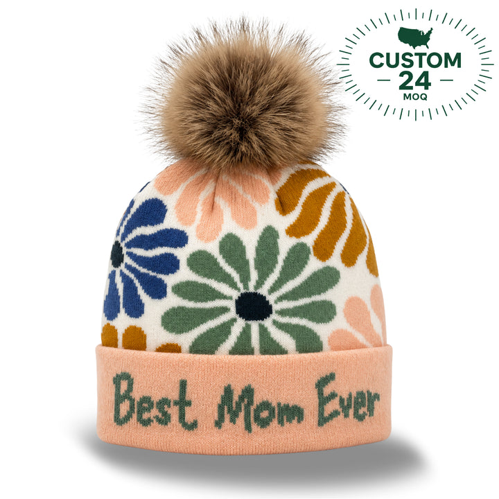 Best Mom Ever Floral Pom Knit Beanie | Heartfelt Mother’s Day Gift Hat