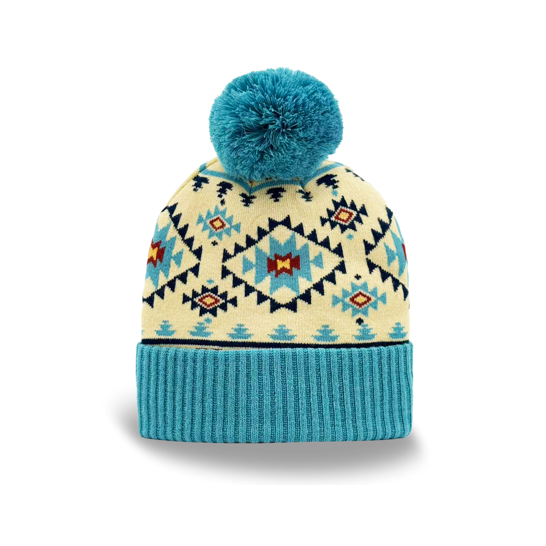 Aztec Pattern Pom Knit Beanie Cozy Winter Gift Hat